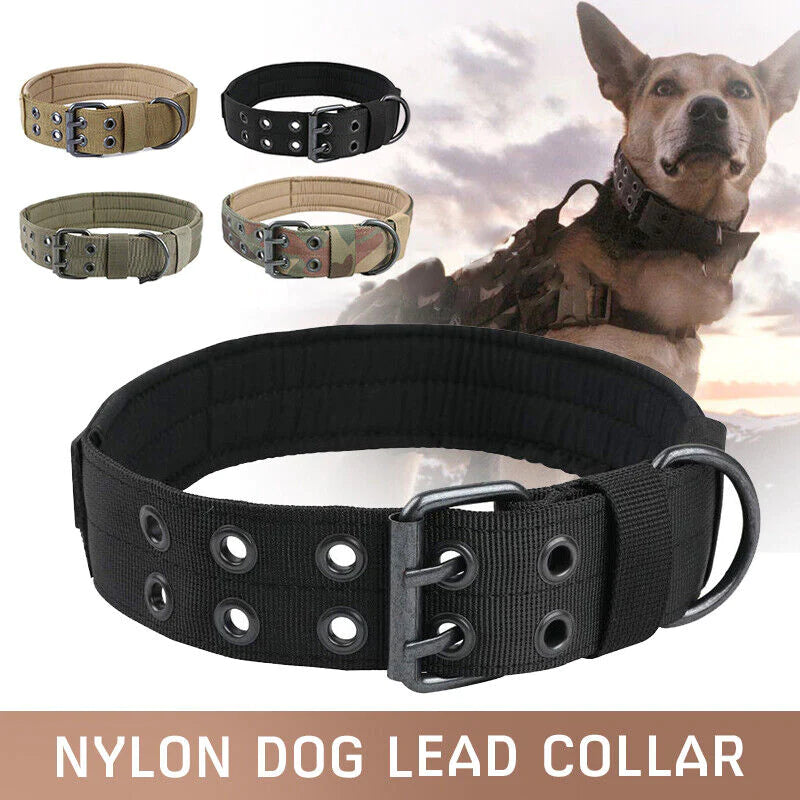 2" Wide Tactical Heavy Duty Nylon Large Dog Collar - K9 Military Style with Secure Metal Buckle for Ultimate Strength and Comfort