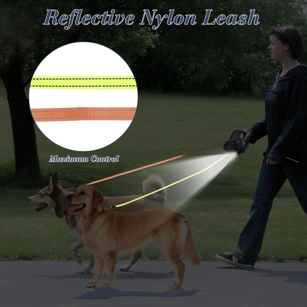 Revolutionary Dual Pet Leash - Retractable Reflective 360° Swivel for Effortless Double Dog Walking!